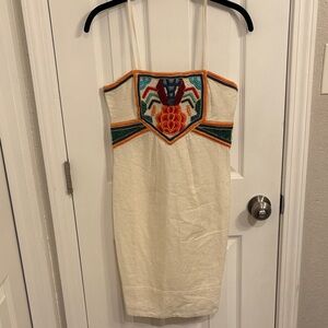 French Connection Embroidered & Beaded Cream Mini Dress